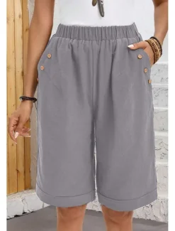 Women's Chinos Shorts Fashion Basic Casual Short High Waist Plain Pocket Drawstring Comfort Outdoor Micro-elastic Vacation Street Daily Grey Yellow Navy Blue Sky Blue Summer Spring Loose Fit