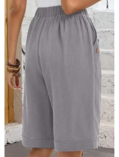 Women's Chinos Shorts Fashion Basic Casual Short High Waist Plain Pocket Drawstring Comfort Outdoor Micro-elastic Vacation Street Daily Grey Yellow Navy Blue Sky Blue Summer Spring Loose Fit