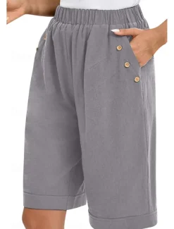 Women's Chinos Shorts Fashion Basic Casual Short High Waist Plain Pocket Drawstring Comfort Outdoor Micro-elastic Vacation Street Daily Grey Yellow Navy Blue Sky Blue Summer Spring Loose Fit