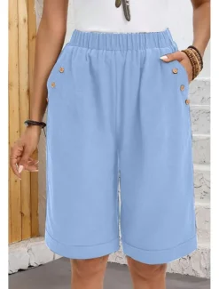 Women's Chinos Shorts Fashion Basic Casual Short High Waist Plain Pocket Drawstring Comfort Outdoor Micro-elastic Vacation Street Daily Grey Yellow Navy Blue Sky Blue Summer Spring Loose Fit