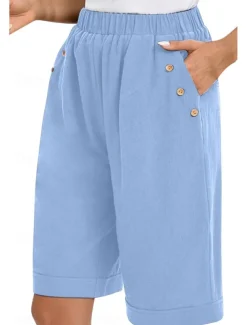 Women's Chinos Shorts Fashion Basic Casual Short High Waist Plain Pocket Drawstring Comfort Outdoor Micro-elastic Vacation Street Daily Grey Yellow Navy Blue Sky Blue Summer Spring Loose Fit