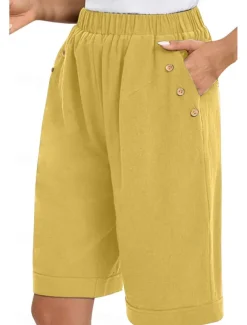 Women's Chinos Shorts Fashion Basic Casual Short High Waist Plain Pocket Drawstring Comfort Outdoor Micro-elastic Vacation Street Daily Grey Yellow Navy Blue Sky Blue Summer Spring Loose Fit