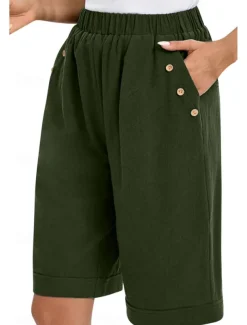 Women's Chinos Shorts Fashion Basic Casual Short High Waist Plain Pocket Drawstring Comfort Outdoor Micro-elastic Vacation Street Daily Grey Yellow Navy Blue Sky Blue Summer Spring Loose Fit