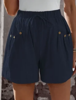 Women's Chinos Shorts Fashion Streetwear Basic Short High Waist Plain Pocket Elastic Waistband Comfy Soft Comfortable Micro-elastic Outdoor Vacation Street Navy Black White Summer Spring Regular Fit