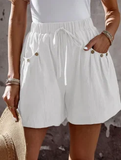 Women's Chinos Shorts Fashion Streetwear Basic Short High Waist Plain Pocket Elastic Waistband Comfy Soft Comfortable Micro-elastic Outdoor Vacation Street Navy Black White Summer Spring Regular Fit