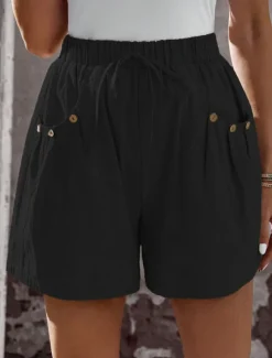 Women's Chinos Shorts Fashion Streetwear Basic Short High Waist Plain Pocket Elastic Waistband Comfy Soft Comfortable Micro-elastic Outdoor Vacation Street Navy Black White Summer Spring Regular Fit