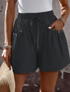 Women's Chinos Shorts Fashion Streetwear Basic Short High Waist Plain Pocket Elastic Waistband Comfy Soft Comfortable Micro-elastic Outdoor Vacation Street Navy Black White Summer Spring Regular Fit