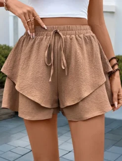 Women's Chinos Shorts Fashion Streetwear Short High Waist Plain Ruffle Elastic Waistband Comfy Soft Comfortable Micro-elastic Outdoor Street Coffee Summer Regular Fit