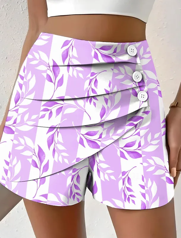 Women's Chinos Shorts Vacation Vintage Ethnic Style Short Medium Waist Pleated Vacation Street Daily Pinky Amethyst Robin's Egg Blue Green Summer Spring Regular Fit