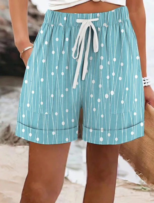 Women's Chinos Shorts Vacation Vintage Casual Short Mid Waist Graphic Striped Drawstring Elastic Waist Vacation Daily Amethyst Robin's Egg Blue Green Khaki Summer Spring Regular Fit