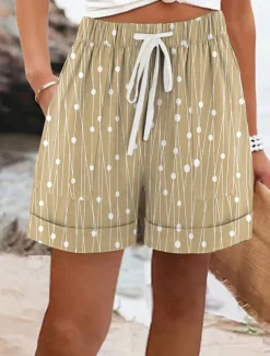 Women's Chinos Shorts Vacation Vintage Casual Short Mid Waist Graphic Striped Drawstring Elastic Waist Vacation Daily Amethyst Robin's Egg Blue Green Khaki Summer Spring Regular Fit