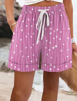 Women's Chinos Shorts Vacation Vintage Casual Short Mid Waist Graphic Striped Drawstring Elastic Waist Vacation Daily Amethyst Robin's Egg Blue Green Khaki Summer Spring Regular Fit