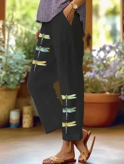 Women's Chinos Vacation Vintage Ethnic Style Ankle-Length High Waist Graphic Animal Pocket Breathable Soft Outdoor Micro-elastic Formal Outdoor Vacation Black White Blue ash-colored Summer Spring Fall