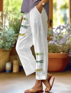 Women's Chinos Vacation Vintage Ethnic Style Ankle-Length High Waist Graphic Animal Pocket Breathable Soft Outdoor Micro-elastic Formal Outdoor Vacation Black White Blue ash-colored Summer Spring Fall