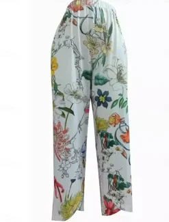 Women's Chinos Vacation Vintage Calf-Length High Waist Floral Pocket Elastic Waistband Comfy Soft Comfortable Micro-elastic Outdoor Vacation White Summer Loose Fit