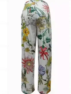 Women's Chinos Vacation Vintage Calf-Length High Waist Floral Pocket Elastic Waistband Comfy Soft Comfortable Micro-elastic Outdoor Vacation White Summer Loose Fit