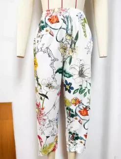 Women's Chinos Vacation Vintage Calf-Length High Waist Floral Pocket Elastic Waistband Comfy Soft Comfortable Micro-elastic Outdoor Vacation White Summer Loose Fit