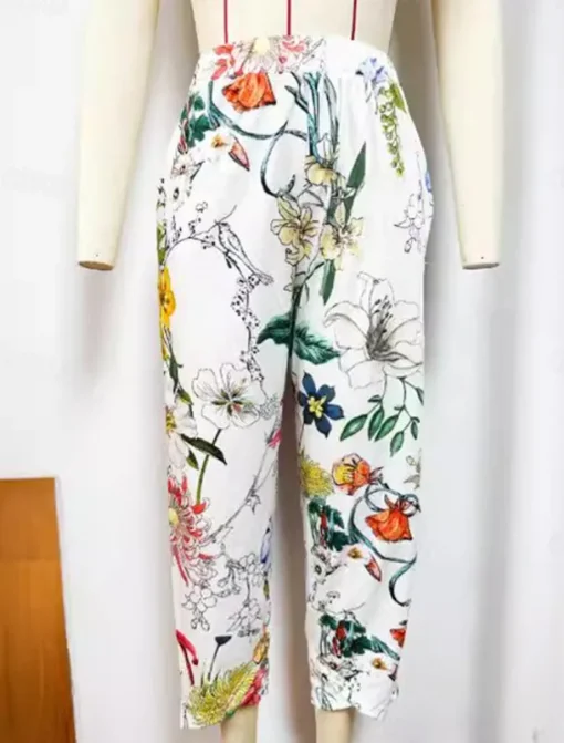 Women's Chinos Vacation Vintage Calf-Length High Waist Floral Pocket Elastic Waistband Comfy Soft Comfortable Micro-elastic Outdoor Vacation White Summer Loose Fit