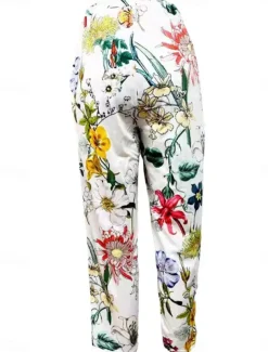 Women's Chinos Vacation Vintage Calf-Length High Waist Floral Pocket Elastic Waistband Comfy Soft Comfortable Micro-elastic Outdoor Vacation White Summer Loose Fit