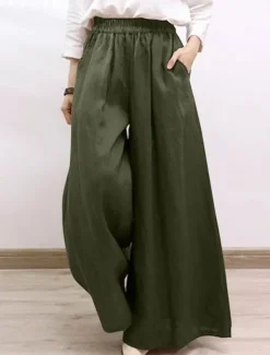 Women's Chinos Vintage Fashion Basic Full Length High Waist Plain Pocket Comfort Inelastic Outdoor Vacation Yoga claret Dark navy Khaki Army Green Summer Spring Fall Winter Loose Fit