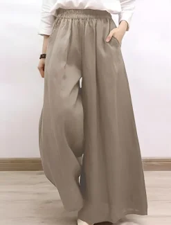 Women's Chinos Vintage Fashion Basic Full Length High Waist Plain Pocket Comfort Inelastic Outdoor Vacation Yoga claret Dark navy Khaki Army Green Summer Spring Fall Winter Loose Fit