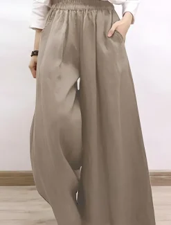 Women's Chinos Vintage Fashion Basic Full Length High Waist Plain Pocket Comfort Inelastic Outdoor Vacation Yoga claret Dark navy Khaki Army Green Summer Spring Fall Winter Loose Fit