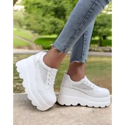 Women's Chunky Platform Sneakers – Lace-Up Wedge Shoes for Casual Wear, Street Fashion & Party Outfits
