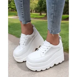 Women's Chunky Platform Sneakers – Lace-Up Wedge Shoes for Casual Wear, Street Fashion & Party Outfits