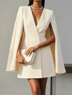 Women's Cloak / Capes Blazer Comfortable Patchwork Buttons Elegant Fashion Daily OL Style Plain School Formal Wedding Vacation Double Breasted Long V Neck Regular Fit Sleeveless Outerwear Black Pink