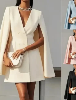 Women's Cloak / Capes Blazer Comfortable Patchwork Buttons Elegant Fashion Daily OL Style Plain School Formal Wedding Vacation Double Breasted Long V Neck Regular Fit Sleeveless Outerwear Black Pink