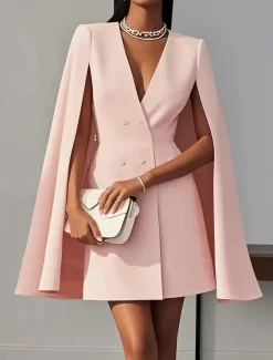 Women's Cloak / Capes Blazer Comfortable Patchwork Buttons Elegant Fashion Daily OL Style Plain School Formal Wedding Vacation Double Breasted Long V Neck Regular Fit Sleeveless Outerwear Black Pink