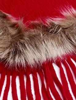 Women's Cloak / Capes Outdoor Street Daily Wear Fall Winter Regular Coat Regular Fit Thermal Warm Breathable Stylish Casual Jacket Long Sleeve Plain Tassel Fringe Faux Fur Trim Red Apricot Coffee