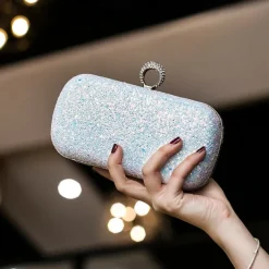 Women's Clutch Evening Bag Wristlet Clutch Bags PU Leather Party Bridal Shower Holiday Rhinestone Large Capacity Lightweight Durable Solid Color Small white Small black Small blue
