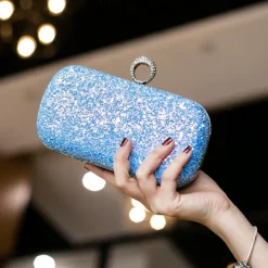 Women's Clutch Evening Bag Wristlet Clutch Bags PU Leather Party Bridal Shower Holiday Rhinestone Large Capacity Lightweight Durable Solid Color Small white Small black Small blue