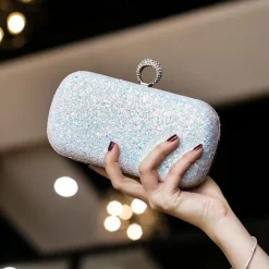 Women's Clutch Evening Bag Wristlet Clutch Bags PU Leather Party Bridal Shower Holiday Rhinestone Large Capacity Lightweight Durable Solid Color Small white Small black Small blue