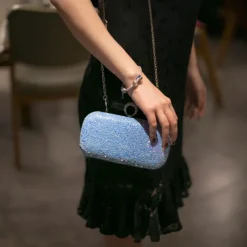 Women's Clutch Evening Bag Wristlet Clutch Bags PU Leather Party Bridal Shower Holiday Rhinestone Large Capacity Lightweight Durable Solid Color Small white Small black Small blue