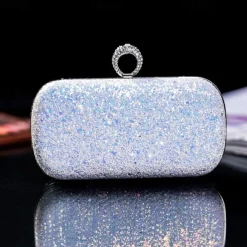 Women's Clutch Evening Bag Wristlet Clutch Bags PU Leather Party Bridal Shower Holiday Rhinestone Large Capacity Lightweight Durable Solid Color Small white Small black Small blue