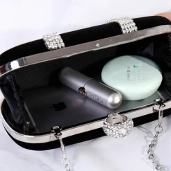 Women's Clutch Evening Bag Wristlet Clutch Bags Velvet Party Valentine's Day Bridal Shower Rhinestone Crystals Chain Large Capacity Lightweight Durable Solid Color Black Red Blue