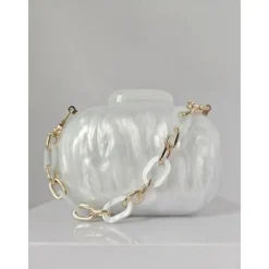 Women's Clutch Evening Bag Shoulder Bags Acrylic Party Wedding Party Chain Multi Carry Solid Color Almond Black White