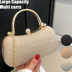 Women's Clutch Evening Bag Wristlet Clutch Bags PU Leather Party Bridal Shower Holiday Rhinestone Chain Large Capacity Waterproof Lightweight Solid Color Silver Black Gold