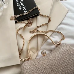 Women's Clutch Evening Bag Wristlet Clutch Bags PU Leather Party Bridal Shower Holiday Rhinestone Chain Large Capacity Waterproof Lightweight Solid Color Silver Black Gold