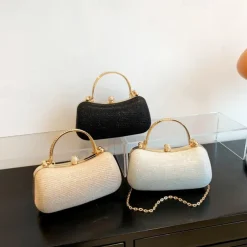 Women's Clutch Evening Bag Wristlet Clutch Bags PU Leather Party Bridal Shower Holiday Rhinestone Chain Large Capacity Waterproof Lightweight Solid Color Silver Black Gold