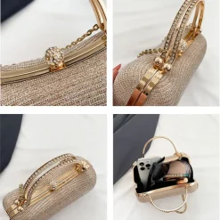Women's Clutch Evening Bag Wristlet Clutch Bags PU Leather Party Bridal Shower Holiday Rhinestone Chain Large Capacity Waterproof Lightweight Solid Color Silver Black Gold