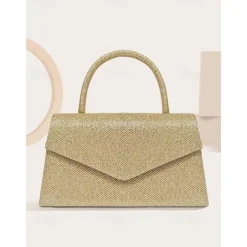 Women's Clutch Evening Bag Shoulder Bags Flap Bag Polyester Party Wedding Party Chain Large Capacity Multi Carry Solid Color Silver Black Champagne