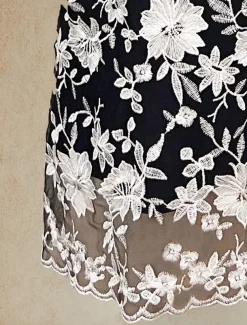 Women's Coat Breathable Lace Embroidered Elegant Floral Formal Wedding Party Long Crewneck Loose Fit Long Sleeve Outerwear Black Summer Spring