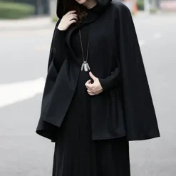 Women's Coat Cloak / Capes Hoodie Jacket Party Christmas Halloween Special Occasion Fall Winter Coat Windproof Warm Adorable Artistic / Retro Stylish Jacket Sleeveless Plain Oversize / Daily
