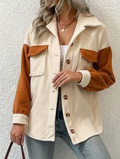 Women's Coat Outdoor Street Daily Wear Fall Winter Regular Coat Regular Fit Thermal Warm Breathable Stylish Casual Jacket Long Sleeve Plain with Pockets Apricot