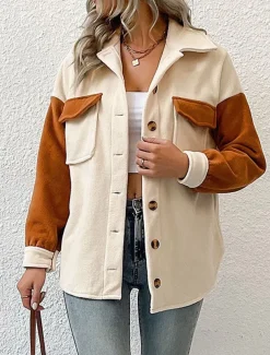 Women's Coat Outdoor Street Daily Wear Fall Winter Regular Coat Regular Fit Thermal Warm Breathable Stylish Casual Jacket Long Sleeve Plain with Pockets Apricot