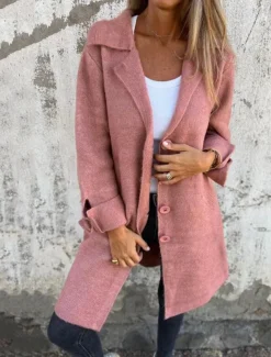 Women's Coat Outdoor Street Daily Wear Fall Winter Long Coat Regular Fit Thermal Warm Breathable Stylish Casual Jacket Long Sleeve Plain with Pockets Pink Brown Green