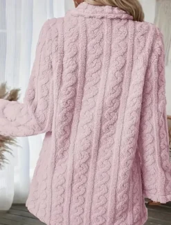 Women's Coat Outdoor Street Daily Wear Fall Winter Regular Coat Regular Fit Thermal Warm Breathable Stylish Casual Jacket Long Sleeve Solid Color with Pockets White Pink